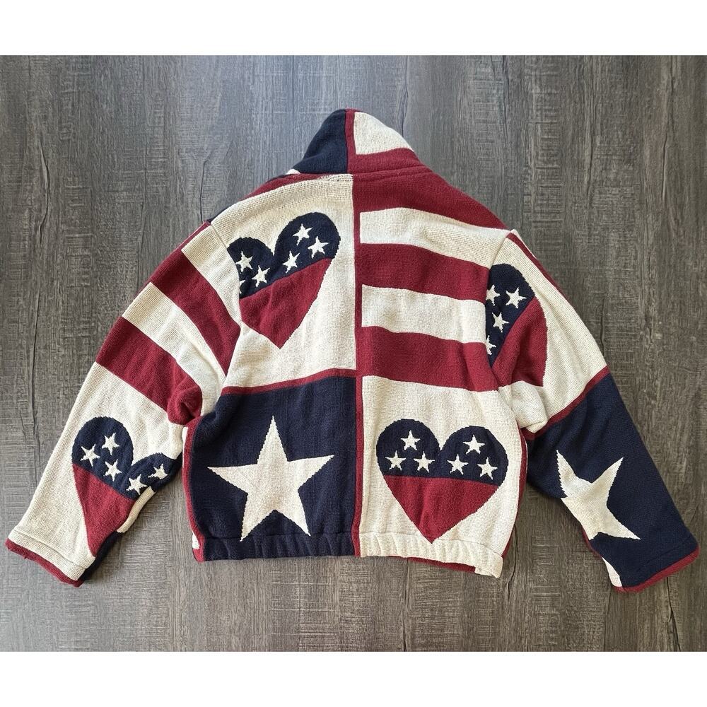 Vintage Painted Pony Patriotic USA Flag Tapestry Woven Jacket Womens One Size - Picture 2 of 10